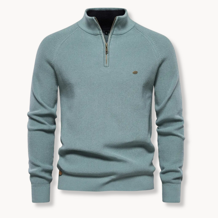 Men's Knitted Sweater Half Zip – Rib Texture, Slim Fit Turtleneck