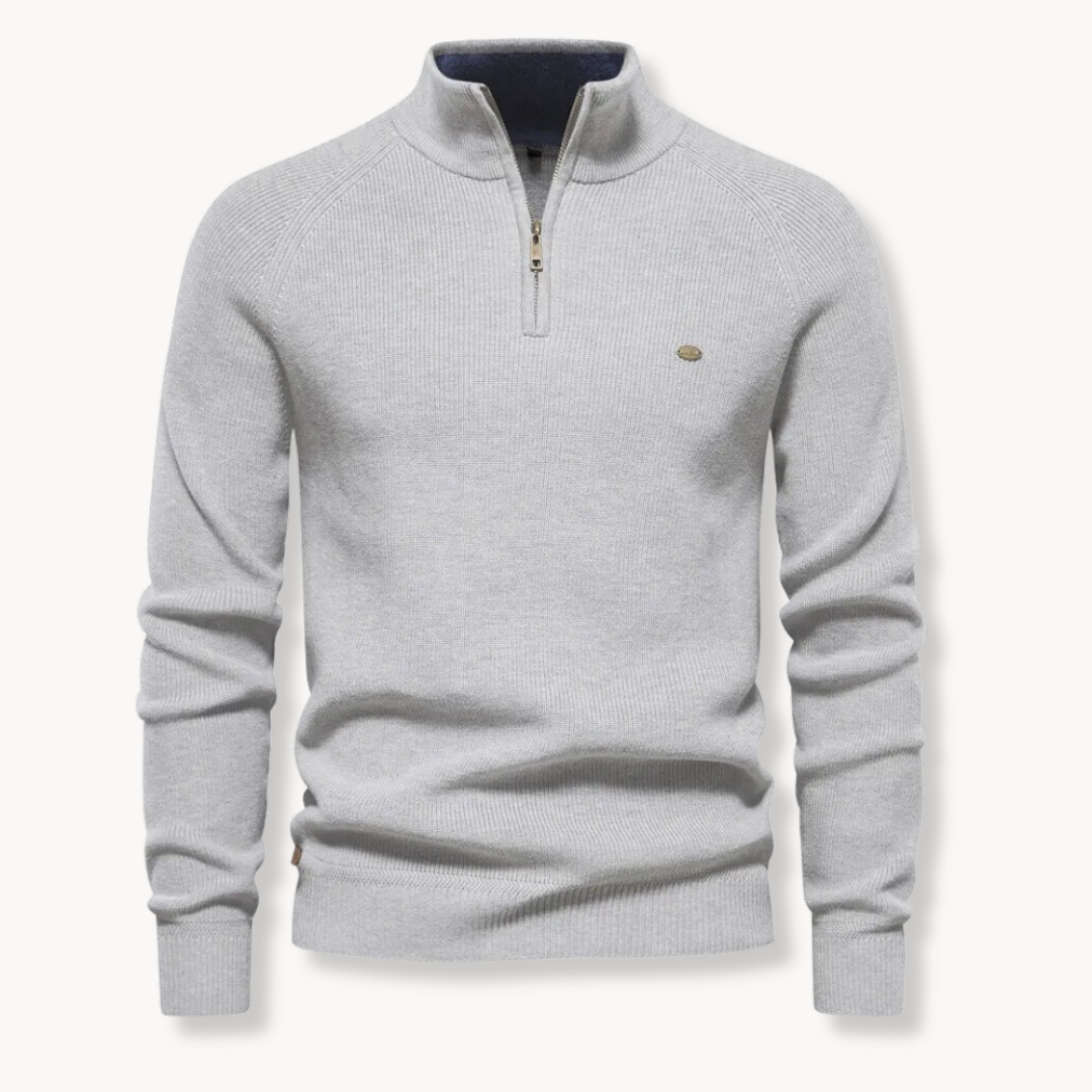 Men's Knitted Sweater Half Zip – Rib Texture, Slim Fit Turtleneck