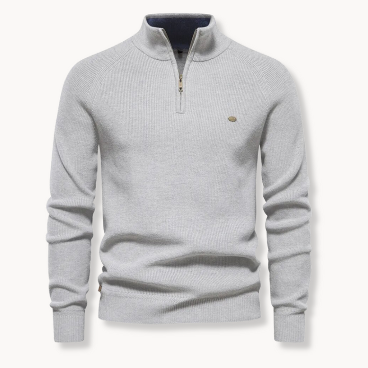 Men's Knitted Sweater Half Zip – Rib Texture, Slim Fit Turtleneck