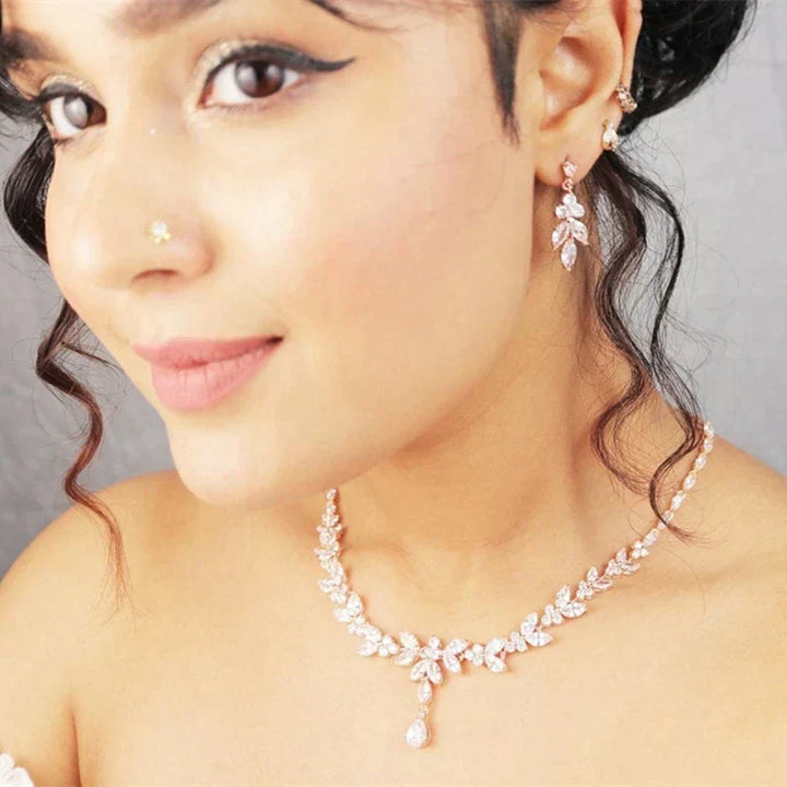 Zirconia Necklace + Earrings Set in Sterling Silver, view 3 - Elena Harper
