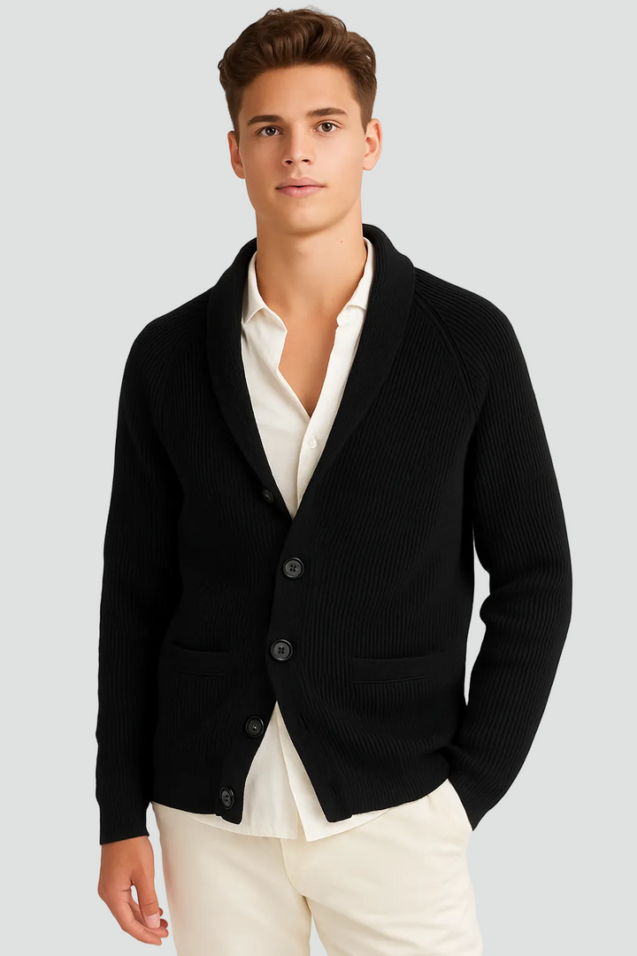 Men's Knitted Cardigan with Shawl Collar and Buttons
