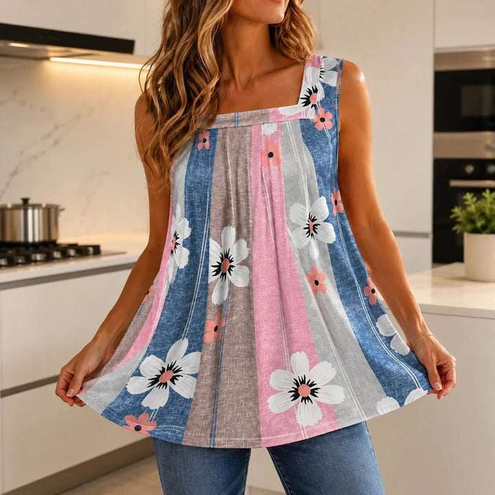 Bellavora Pleated Square-Neck Swing Tank Top for Women - Elena Harper