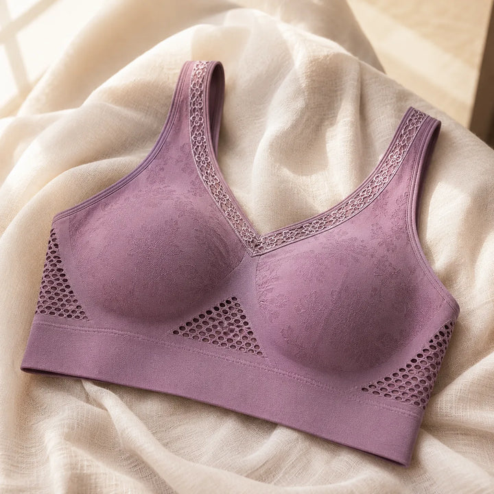 Aluvelle Wireless Lift Bra with Breathable Mesh & Lace-look V-Neck - Elena Harper