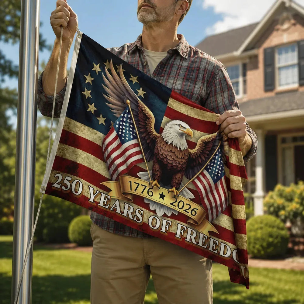 Eaglemark 250 Years of Freedom American Flag, 1776-2026 Bald Eagle Betsy Ross Banner, Outdoor - Elena Harper