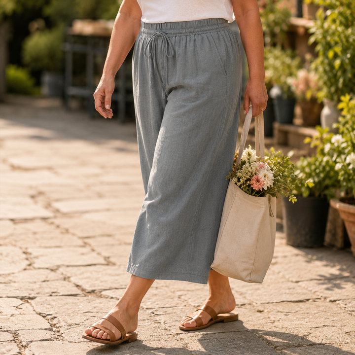 Calmara Cropped Wide-Leg Drawstring Pants - Elena Harper
