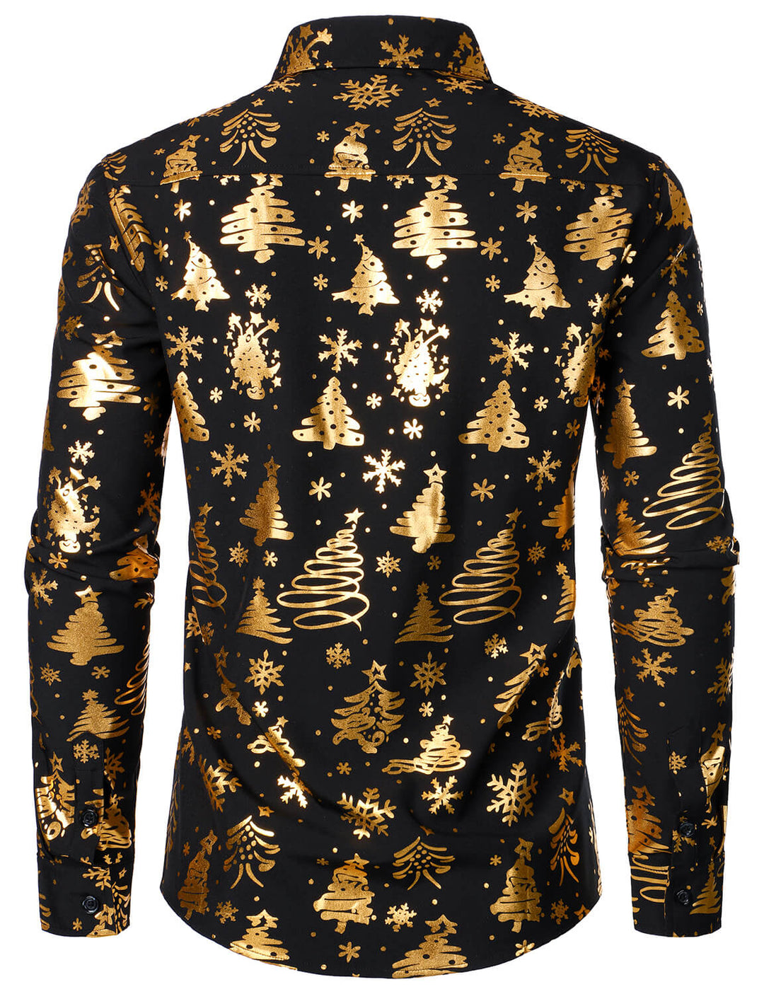 Nalcolm - Men's Gold Christmas Print Black Long Sleeve Shirt