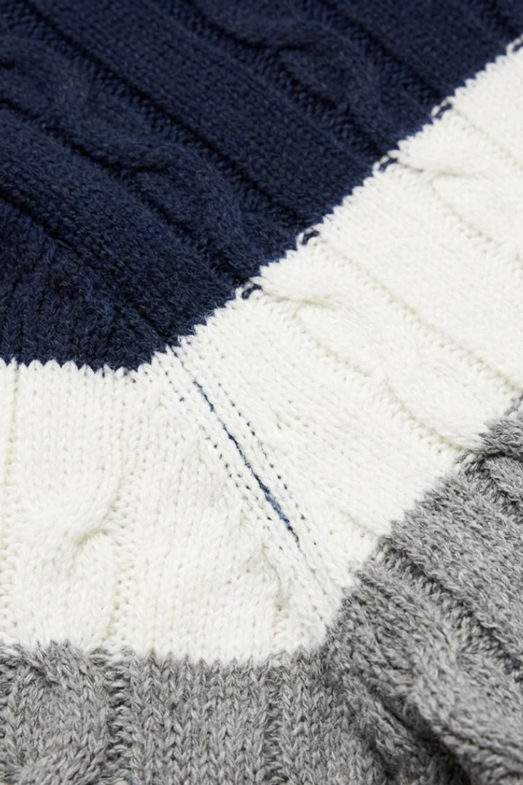 Men's Sweater Cable Knit Color Block Crew Neck Long Sleeve with Ribbed Cuffs