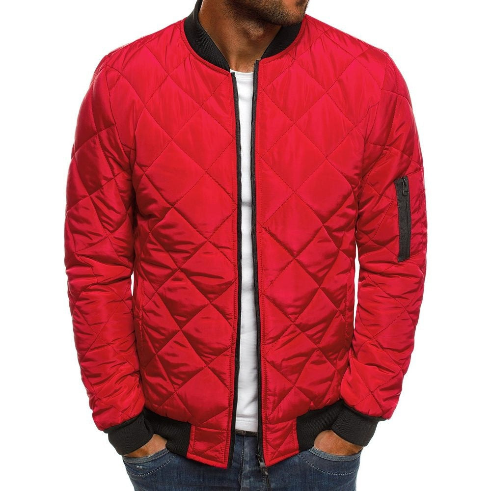 Men's Quilted Jacket Windproof Stand-Up Collar Regular Fit with Zipper