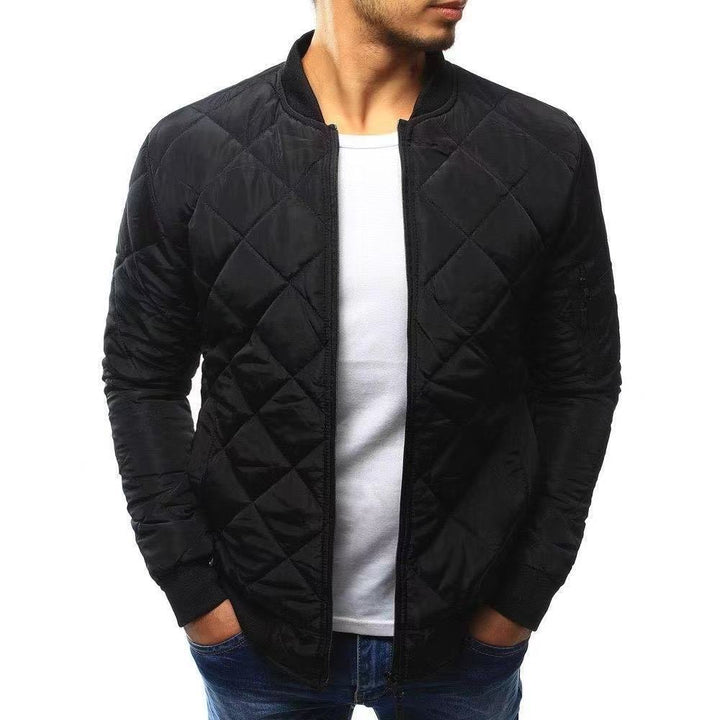 Men's Quilted Jacket Windproof Stand-Up Collar Regular Fit with Zipper