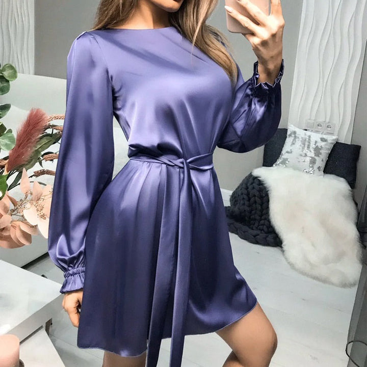 Elegant Mini Satin Dress for Women – Classic Chic Style with Long Sleeves