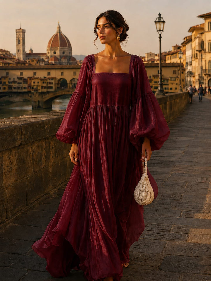 Synila Prestige Dress with Lantern Sleeves, view 2 - Elena Harper