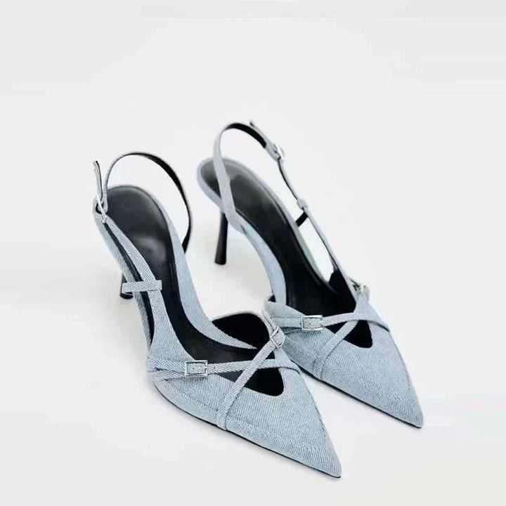 Lumiere Elegant Denim Slingback Pumps with Pointed Toe - Elena Harper