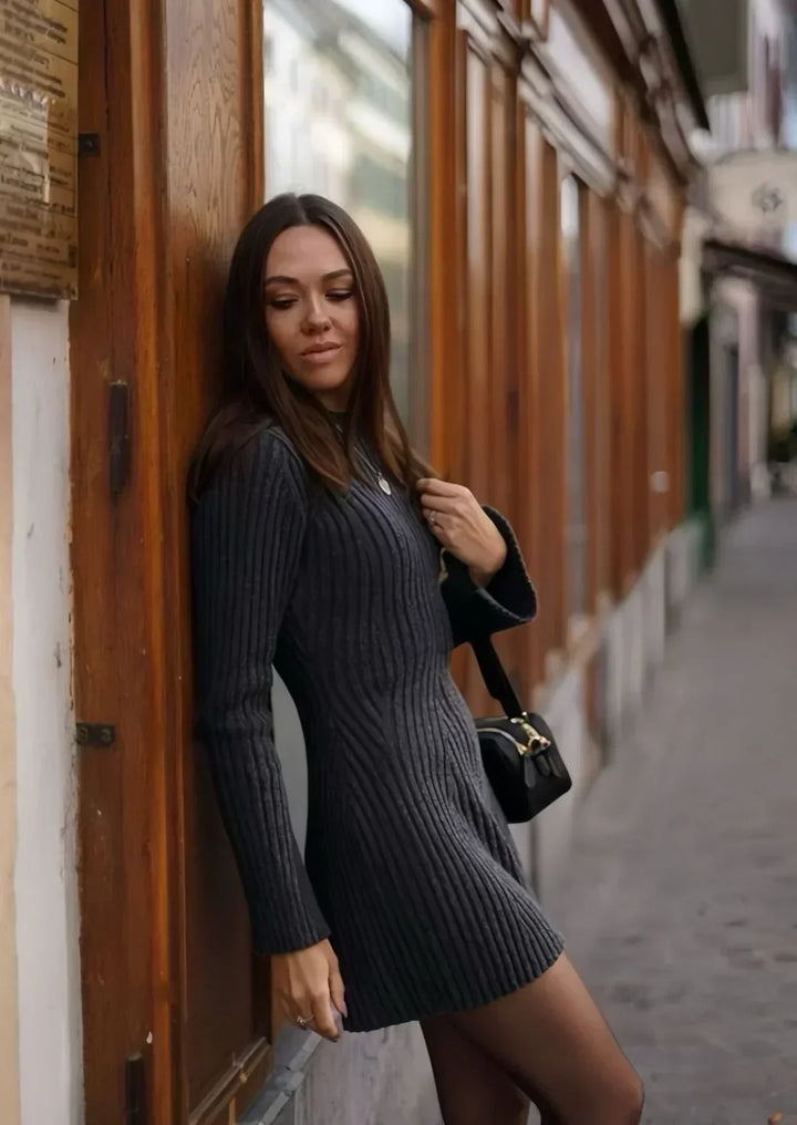 Faustine - Elegant Ribbed Knit Mini Dress