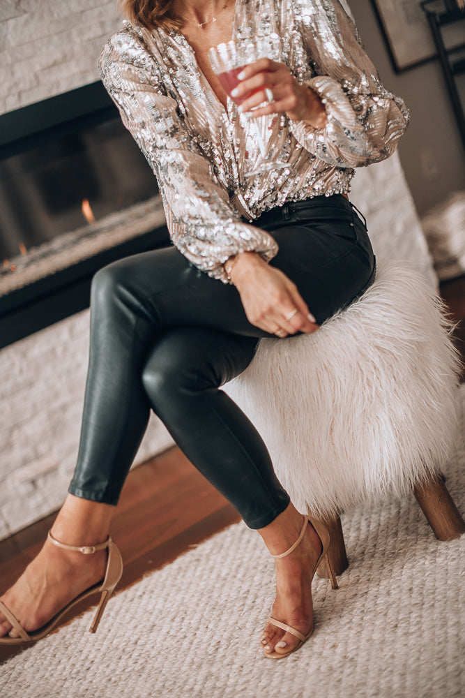 Festive Women's Blouse with Sequins and Long Sleeves
