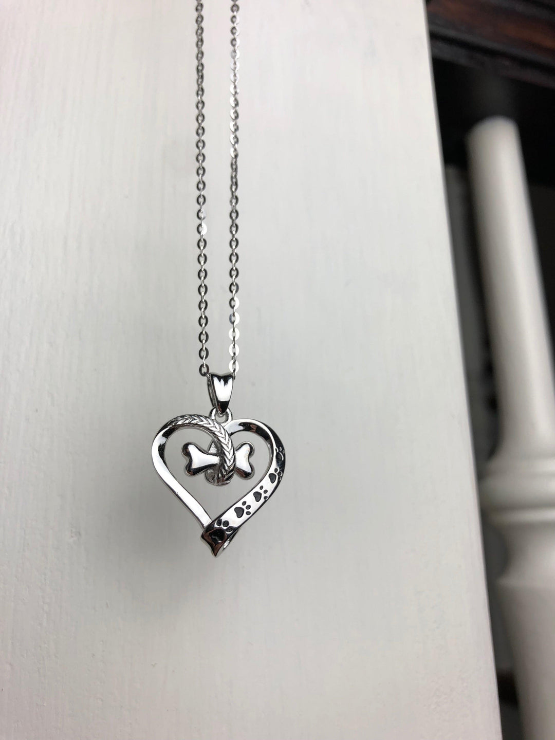 Dog Paw and Heart Pendant in Stainless Steel