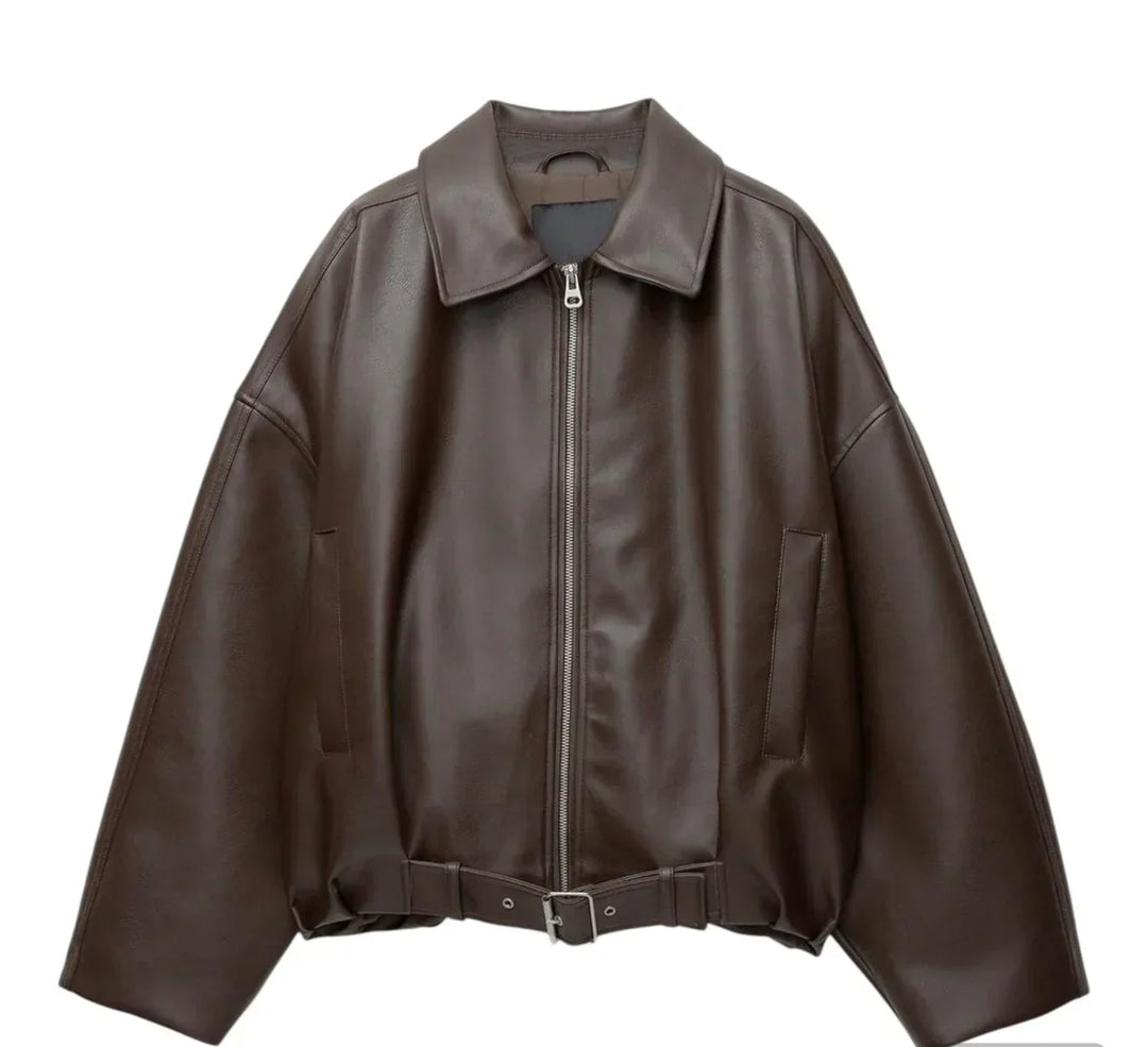 Rosalinda Shiny Leather Jacket, view 5 - Elena Harper