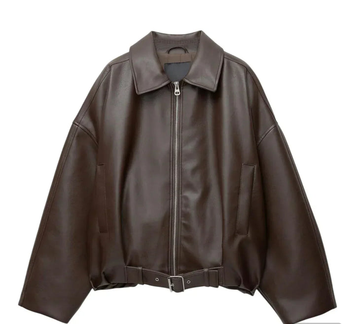 Rosalinda Shiny Leather Jacket, view 5 - Elena Harper