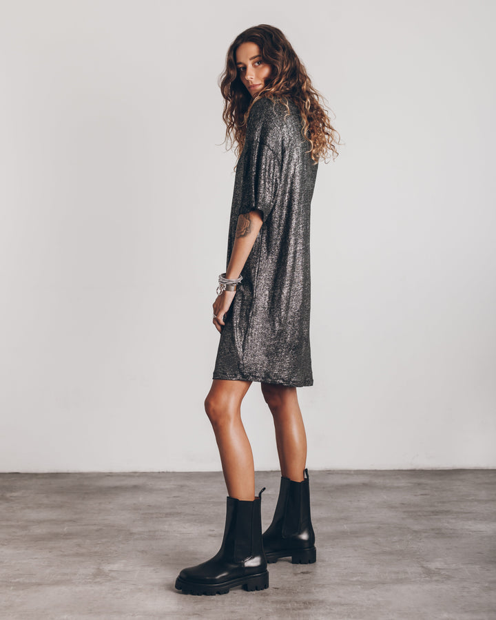 Kylie The Dark and Shiny Linen Dress, view 2 - Elena Harper