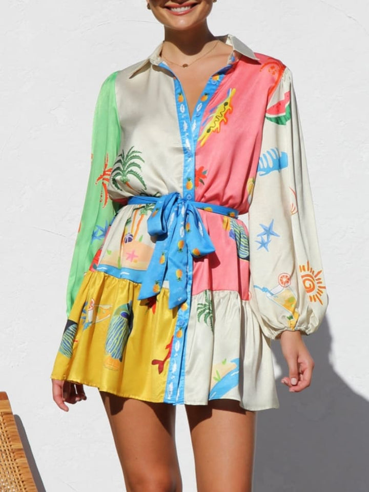 Multi-Coloured Print Mini Dress, view 5 - Elena Harper