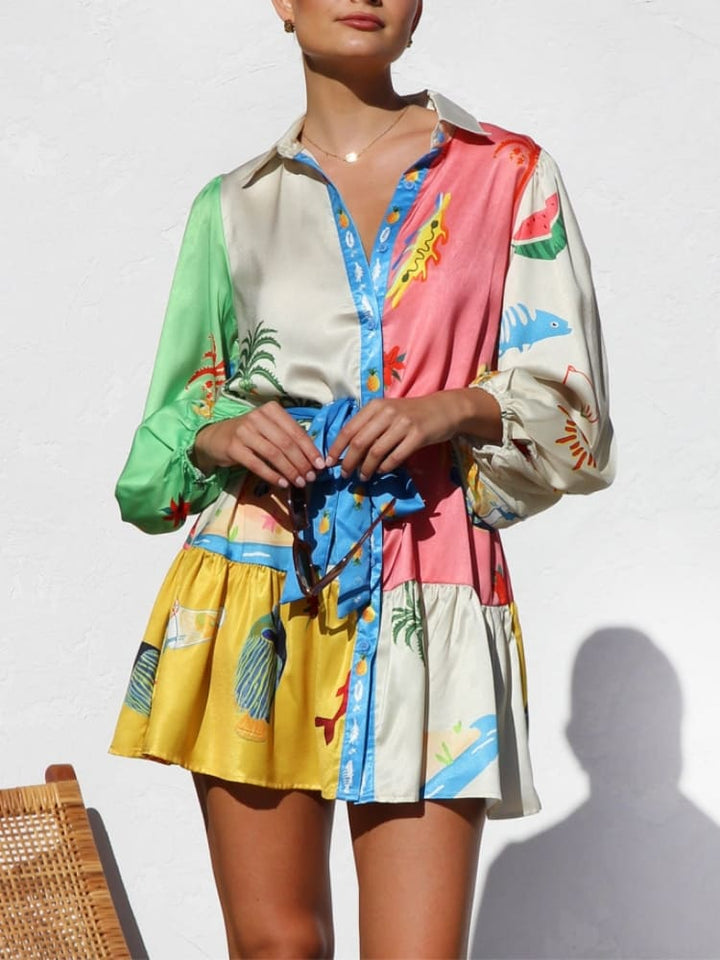 Multi-Coloured Print Mini Dress, view 4 - Elena Harper