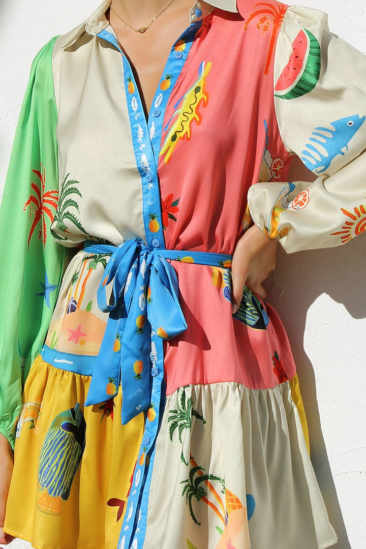 Multi-Coloured Print Mini Dress, view 3 - Elena Harper