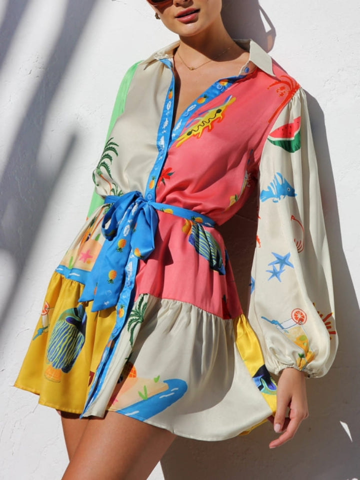 Multi-Coloured Print Mini Dress, view 2 - Elena Harper