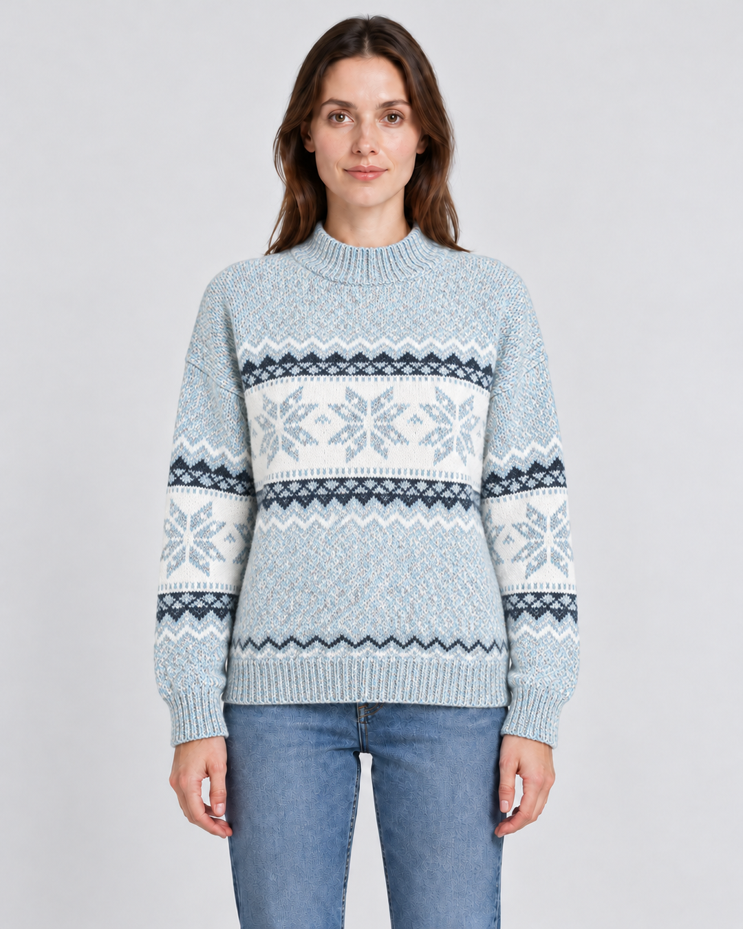 Snowflake-Band Christmas Jumper For Women, view 2 - Elena Harper