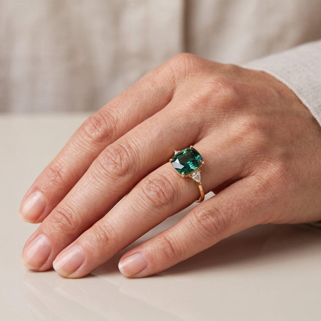 Aveline Stylish Square Emerald Ring in Green - Elena Harper