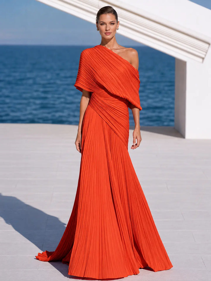 One Shoulder Draped Evening Gown - Elena Harper