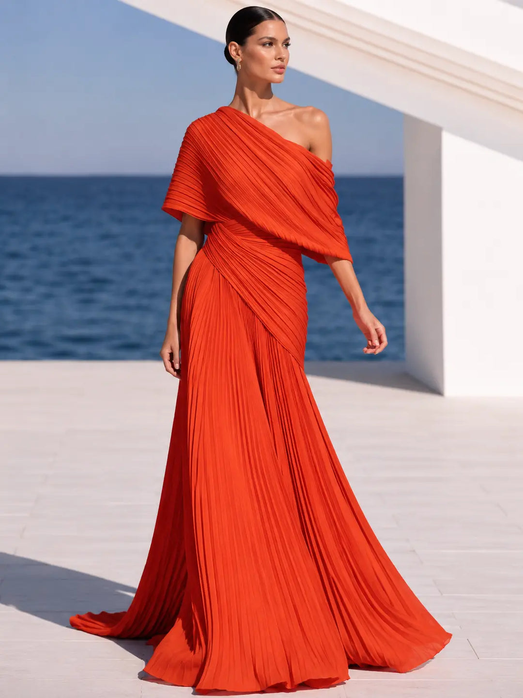 One Shoulder Draped Evening Gown, view 2 - Elena Harper