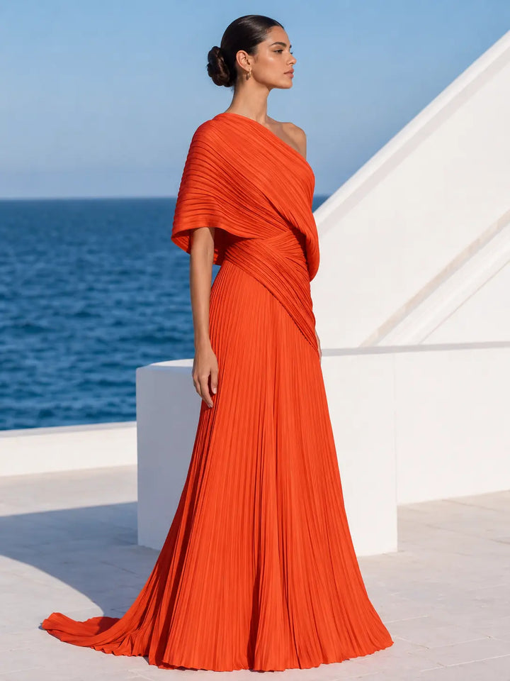 One Shoulder Draped Evening Gown, view 3 - Elena Harper