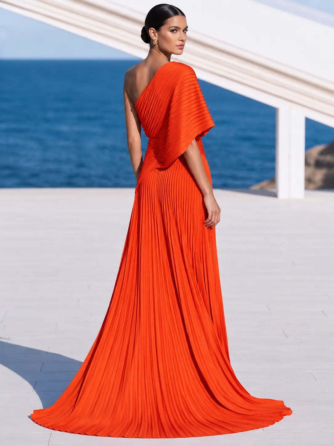 One Shoulder Draped Evening Gown, view 4 - Elena Harper