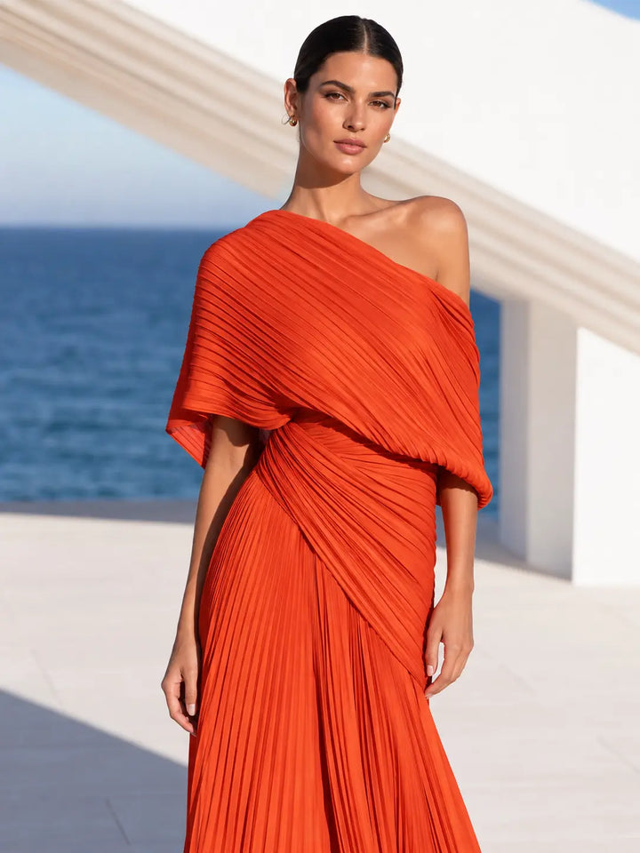 One Shoulder Draped Evening Gown, view 5 - Elena Harper