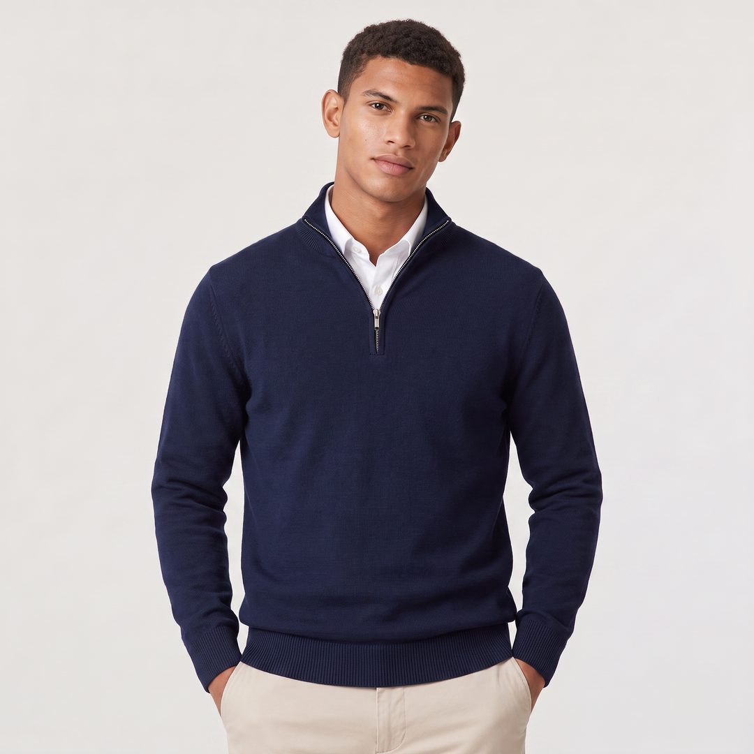 Montarello Men's Knit Pullover with Mock Neck and Quarter-Zip Closure