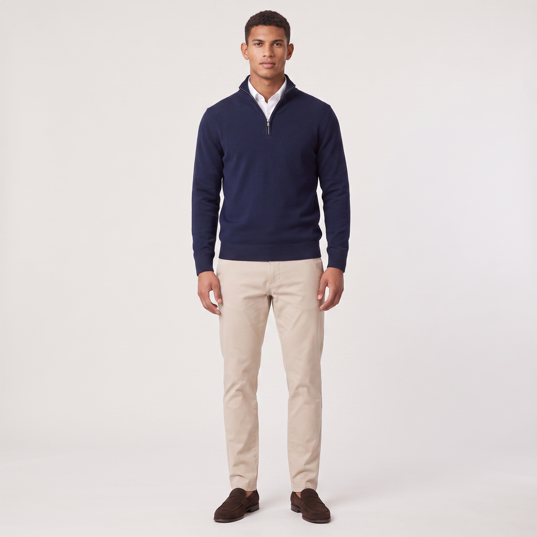 Montarello Men's Knit Pullover with Mock Neck and Quarter-Zip Closure