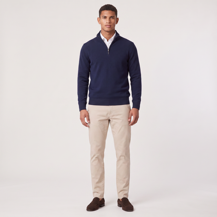 Montarello Men's Knit Pullover with Mock Neck and Quarter-Zip Closure