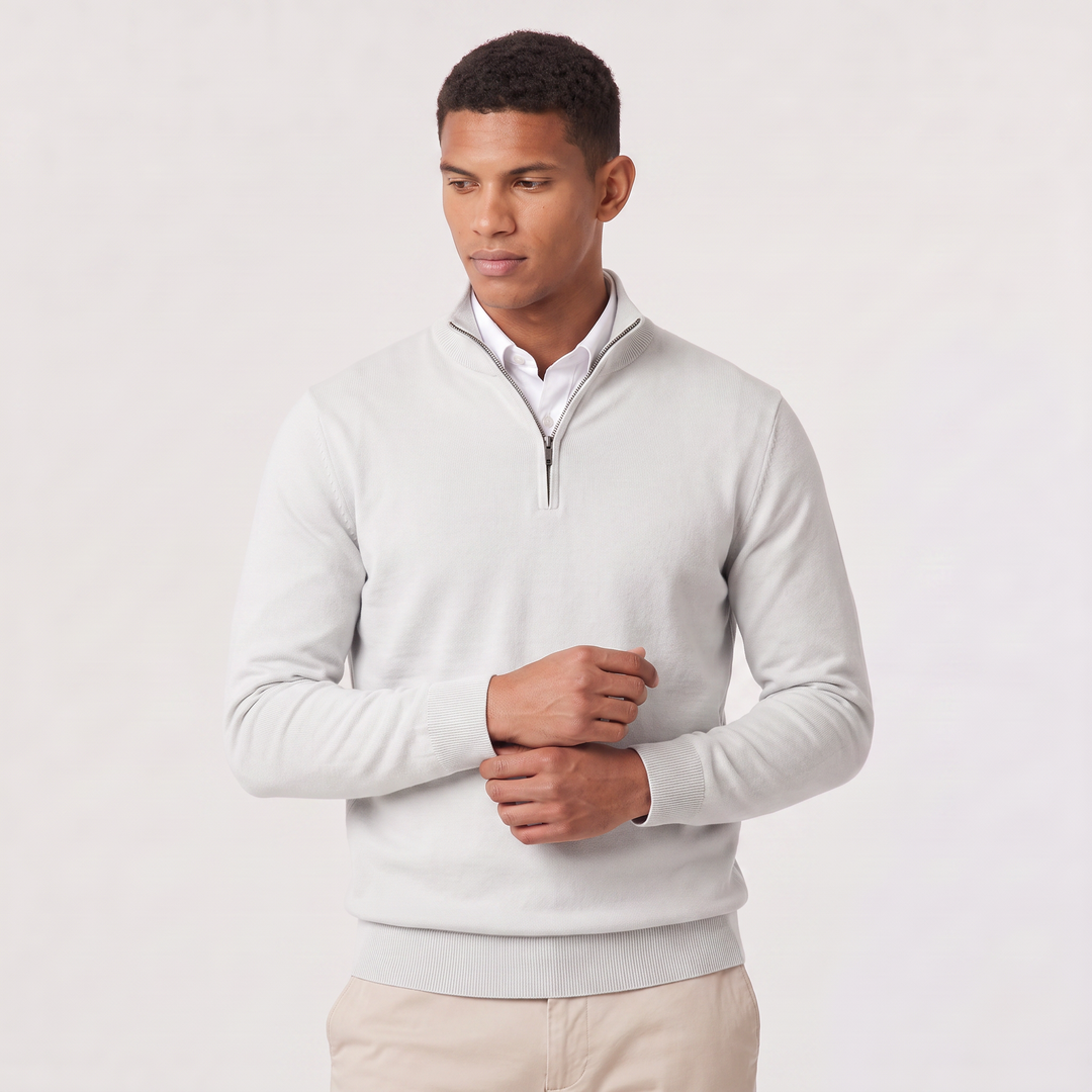 Montarello Men's Knit Pullover with Mock Neck and Quarter-Zip Closure