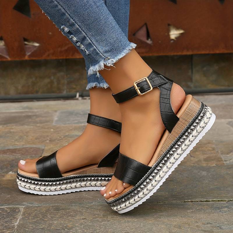 Women's Platform Sandals with Ankle Strap – Textured Summer Sole