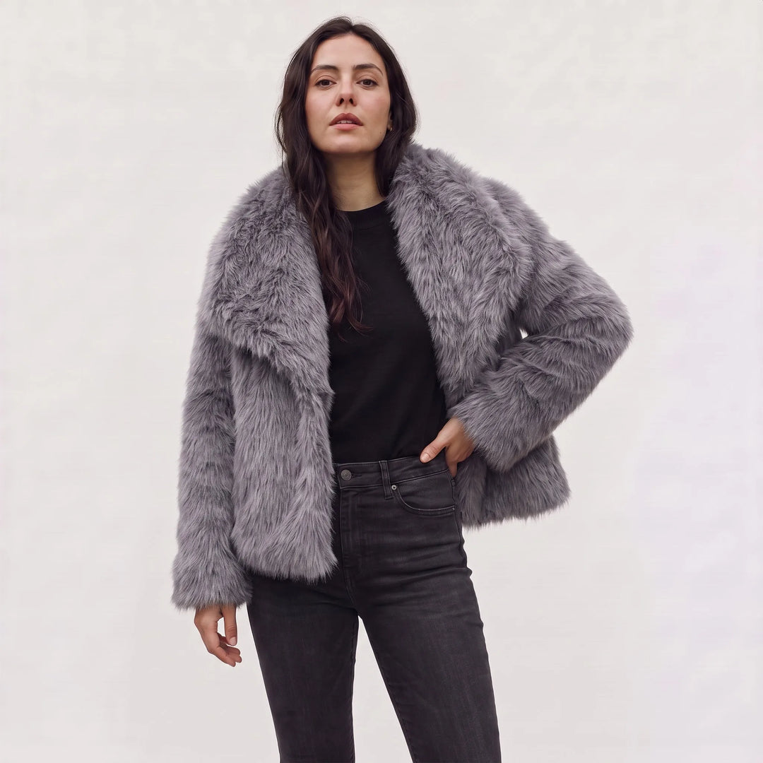 Ladies Oversized Faux Fur Coat with Open Front