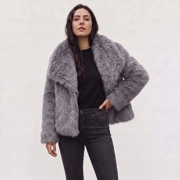 Ladies Oversized Faux Fur Coat with Open Front