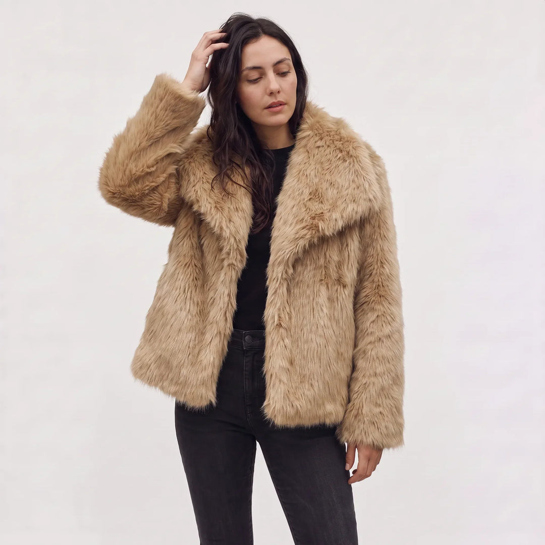 Ladies Oversized Faux Fur Coat with Open Front