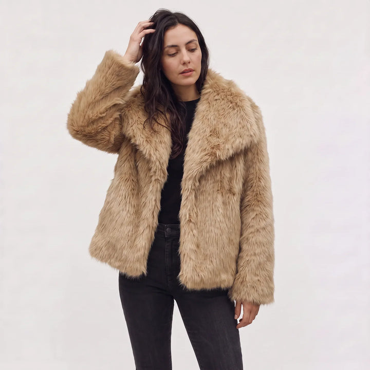 Ladies Oversized Faux Fur Coat with Open Front
