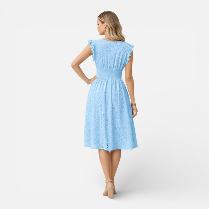 Embroidered Lace Midi Dress for Women – Elegant Style V-Neck Summer