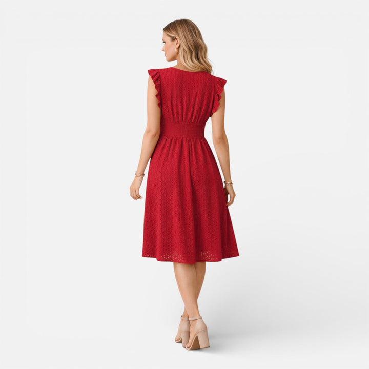 Embroidered Lace Midi Dress for Women – Elegant Style V-Neck Summer