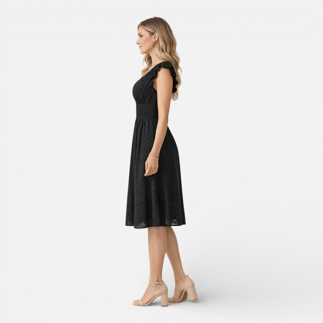 Embroidered Lace Midi Dress for Women – Elegant Style V-Neck Summer