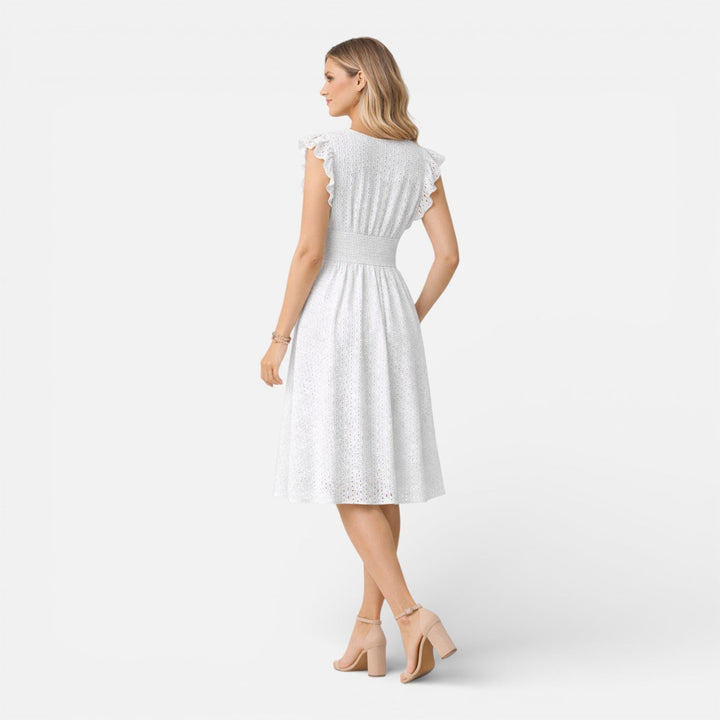 Embroidered Lace Midi Dress for Women – Elegant Style V-Neck Summer