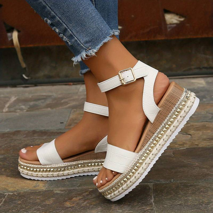 Women's Platform Sandals with Ankle Strap – Textured Summer Sole