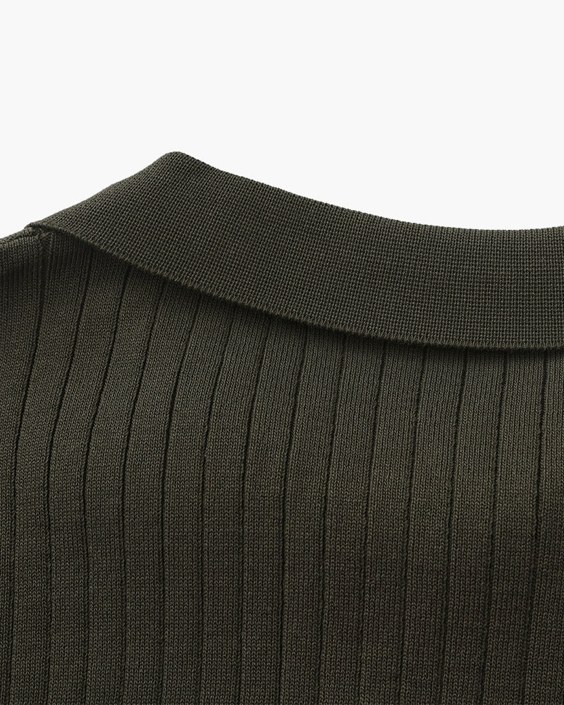 Knitted Polo with Ribbed Texture for Men