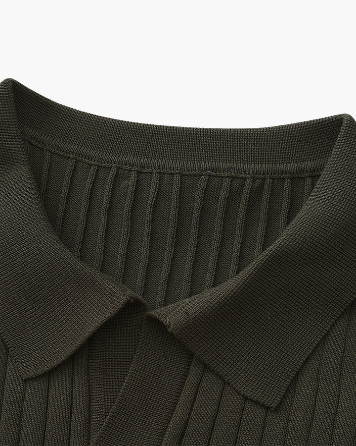 Knitted Polo with Ribbed Texture for Men