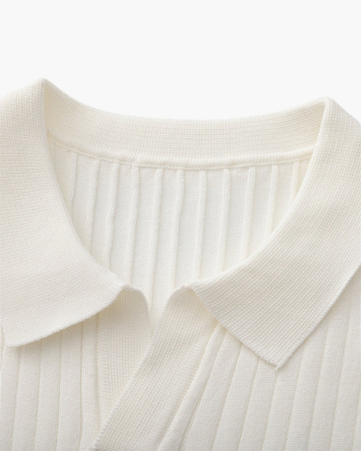Knitted Polo with Ribbed Texture for Men